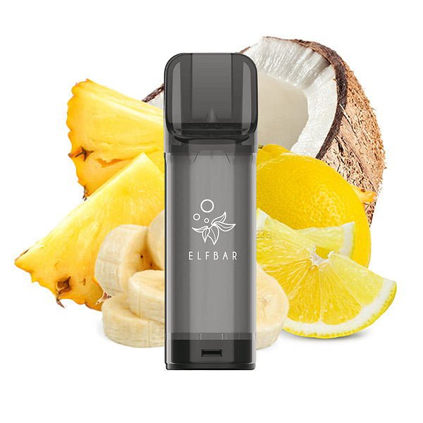 Elfbar Pods 2x2ml with tropical fruits background.