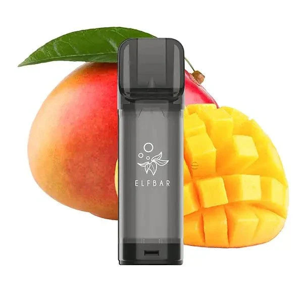 Elfbar Pods 2x2ml with mango flavor background.
