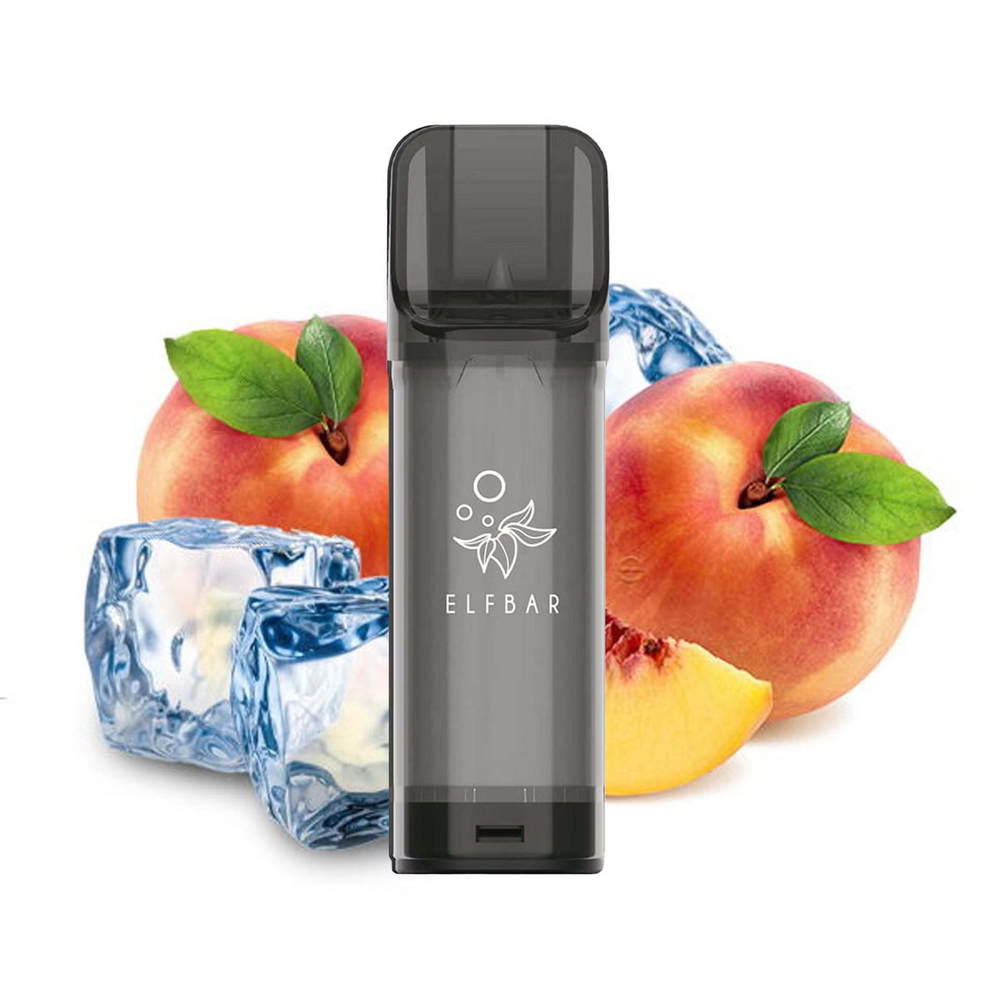 Elfbar Pods 2x2ml with peach and ice cubes, nicotine salts, up to 600 puffs.
