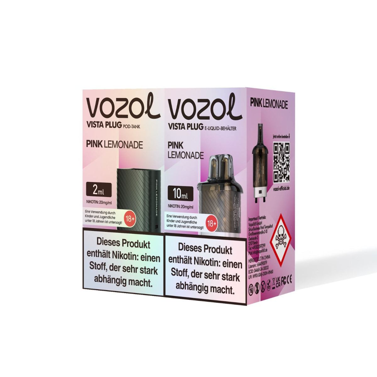 15k Pods Vozol Vista Plug Pods 15,000 Züge, 20mg/ml, Pink Lemonade flavor, vape pods with rechargeable USB-C design.