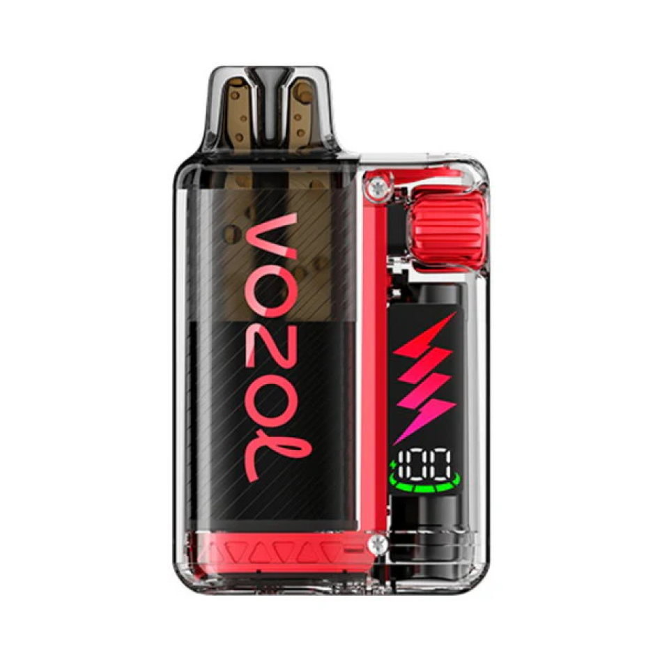 Vozol Vista Plug VZBULL vape device with red accents and transparent casing, featuring 15,000 puff capacity.