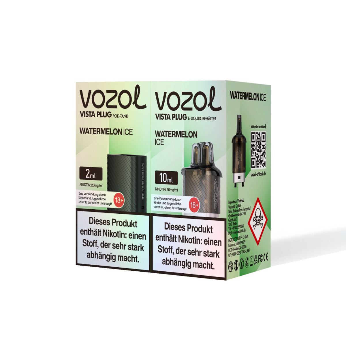 15k Pods Vozol Vista Plug Pods 15000 Züge, 20mg/ml, Watermelon Ice flavor, USB-C rechargeable.