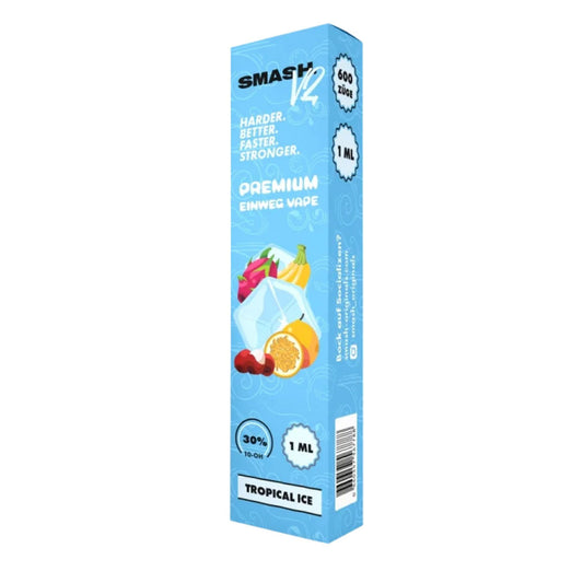 SMASH V2 10-OH-HHC Vape - Tropical Ice 1ml packaging with fruit design.