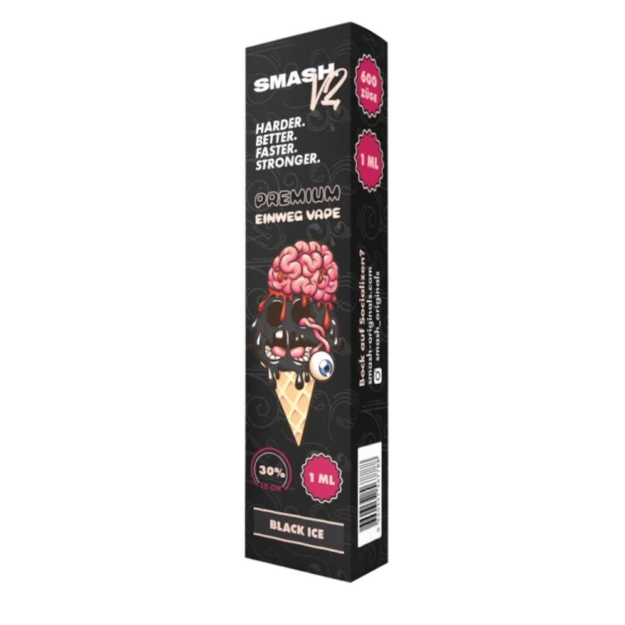 SMASH V2 10-OH-HHC Vape Black Ice 1ml packaging with blackberry flavor theme and product details.