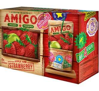 Amigo Strawberry 200ml soft drink bottle with strawberry flavor and refreshing sparkling beverage