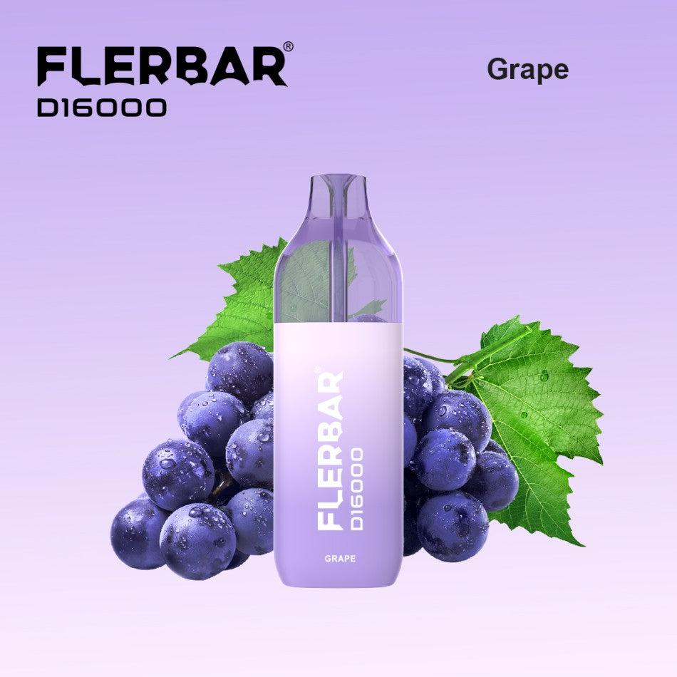Flerbar 16K premium vape in grape flavor with German tax band, offering up to 16,000 puffs.