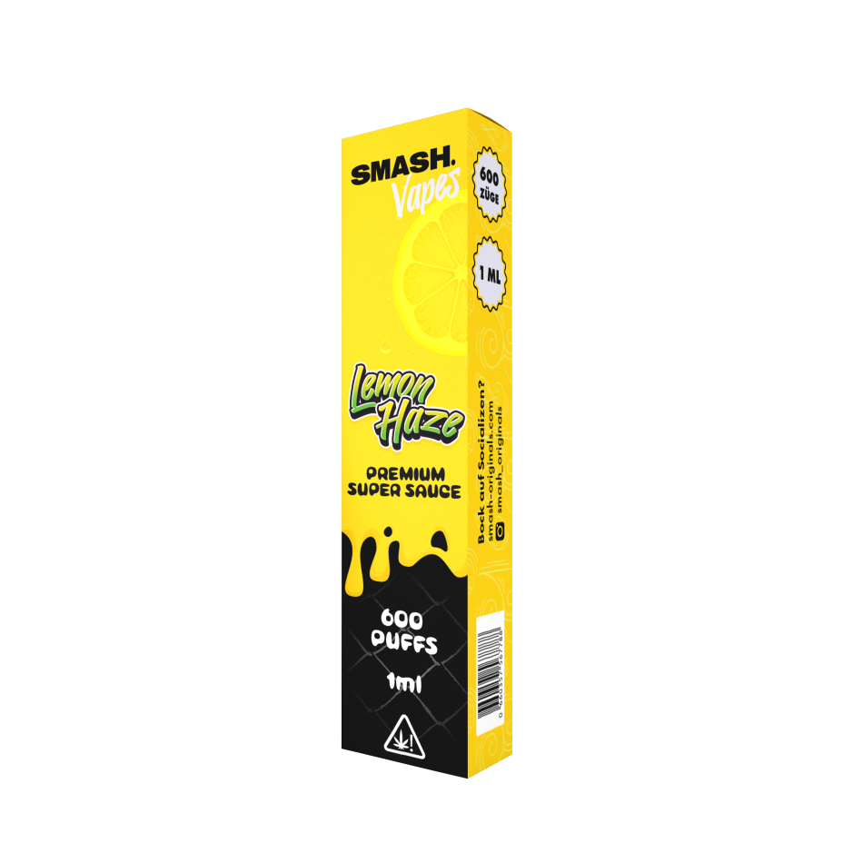 SMASH V2 10-OH-HHC Vape - Lemon Haze 1ml packaging with lemon design and 600 puffs text.