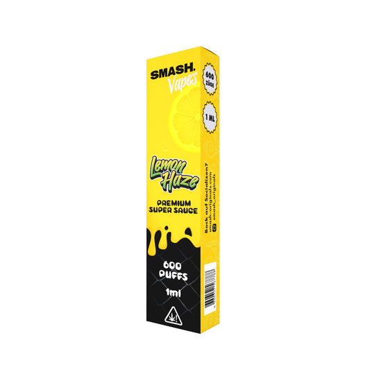 SMASH V2 10-OH-HHC Vape - Lemon Haze 1ml packaging with lemon design and 600 puffs text.