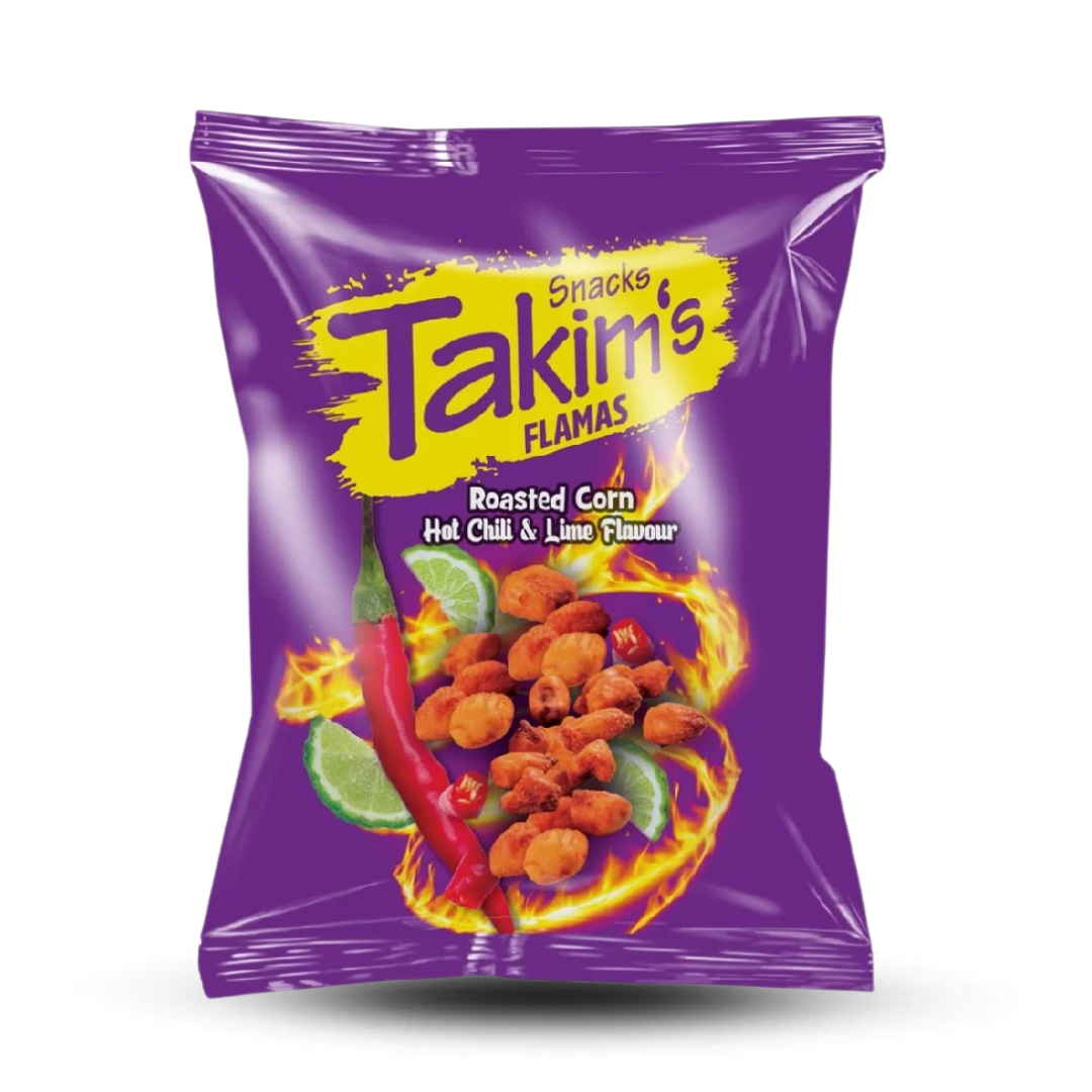 Takims Chilli & Lime 100g snack bag with spicy chili and lime corn snacks.
