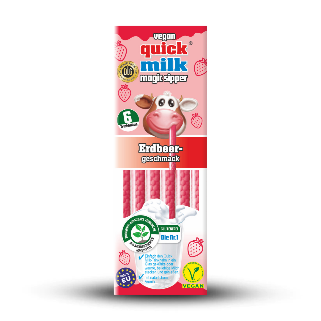 Erdbeere Strohhalm Quick Milk 5 Stück, fruchtiger Erdbeergeschmack für Milch.