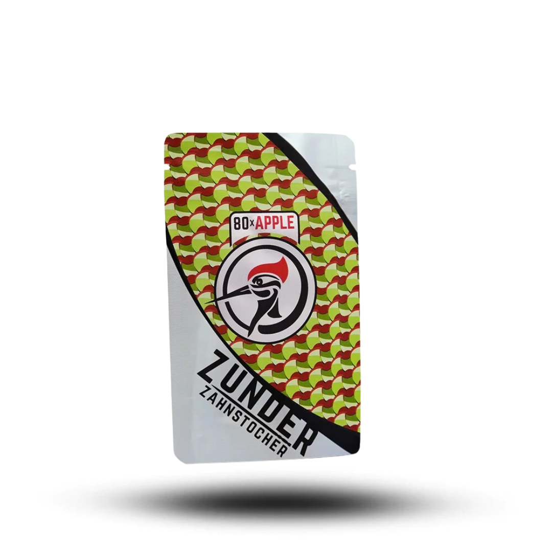 Zahnstocher mit Geschmack Apfel 80stk, süß-säuerlicher Apfelgeschmack, langanhaltend frischer Atem.