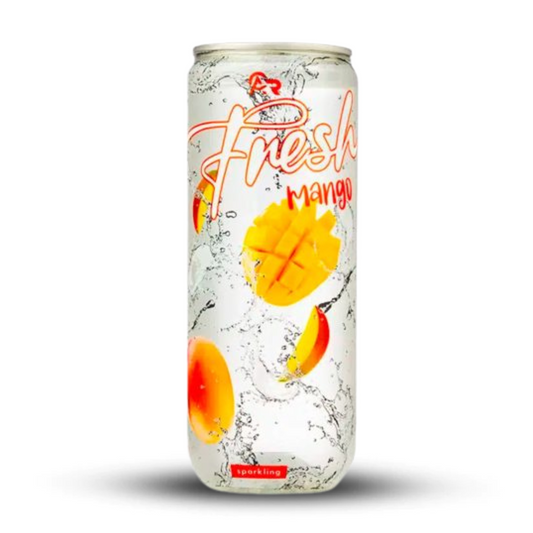 Fresh Mango 330ml beverage can with mango design and refreshing splash graphics.