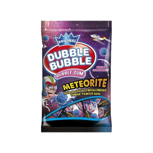 Dubble Bubble Bubble Gum - Meteorite 85g packaging with colorful design and meteorites illustration.