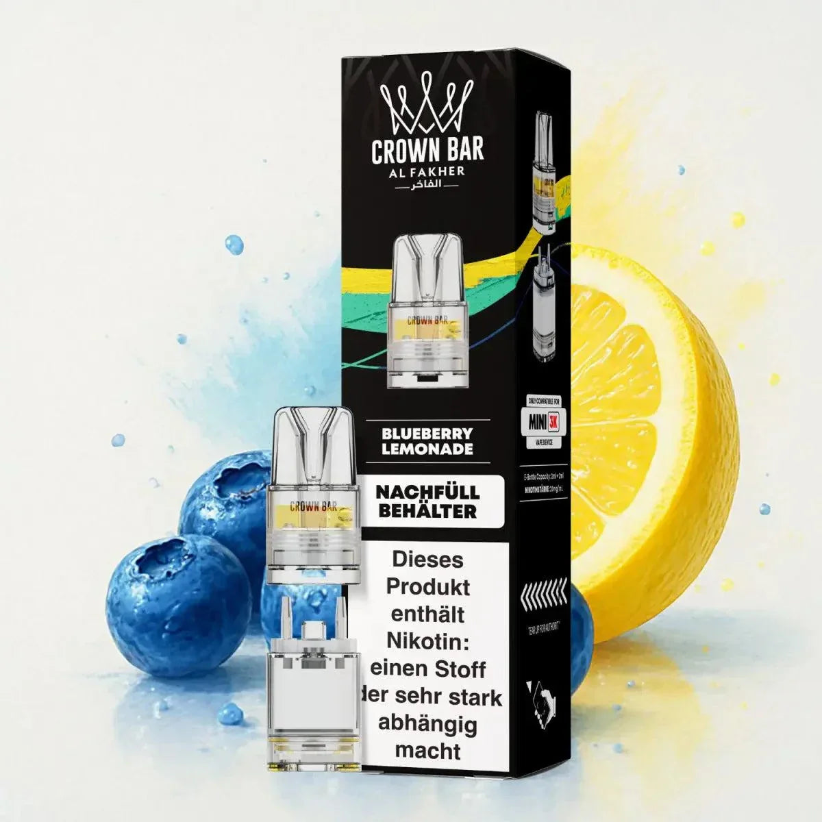 Al Fakher Mini Pod-System 3k with blueberry lemon flavor packaging.