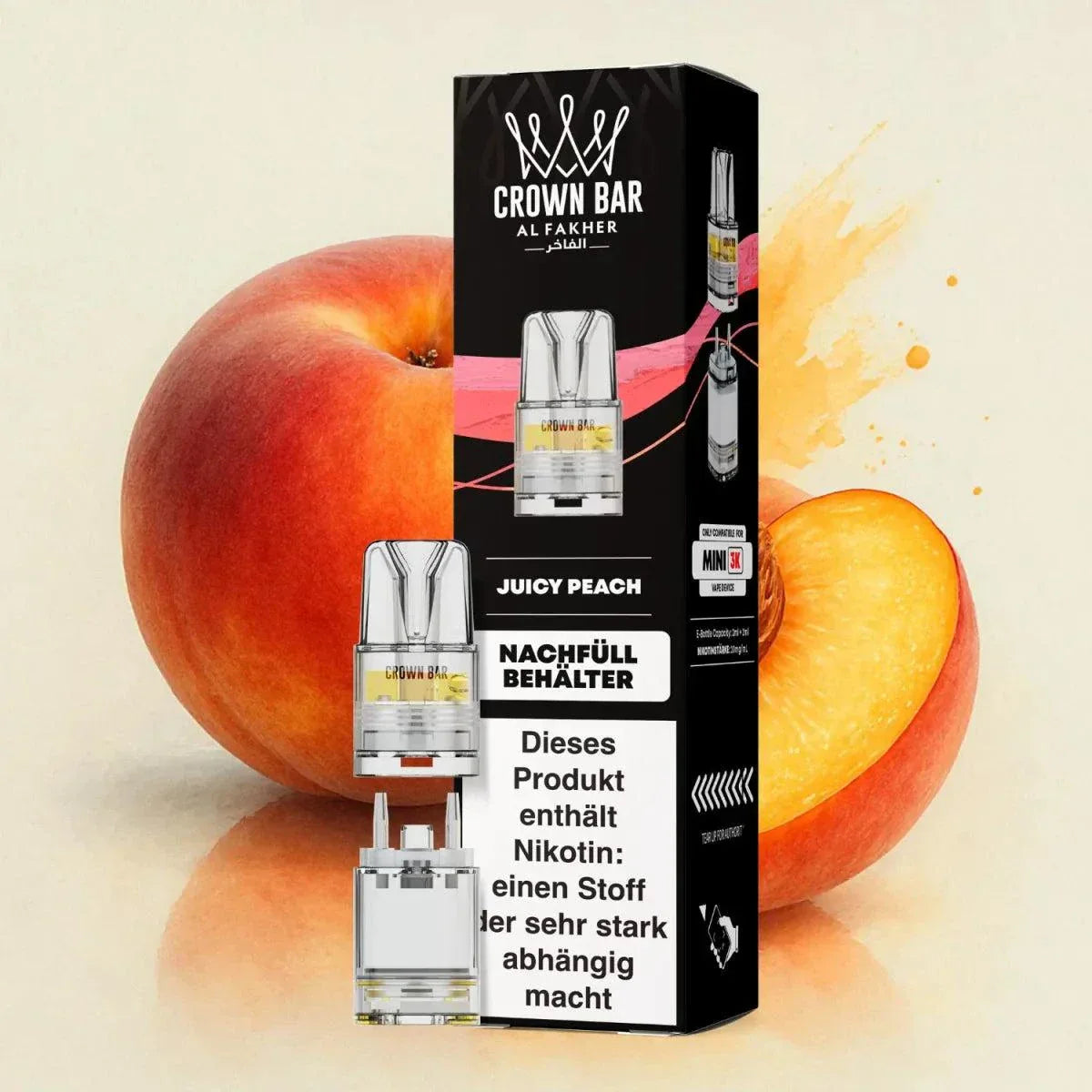 Al Fakher Mini Pod-System 3k with Juicy Peach flavor packaging.