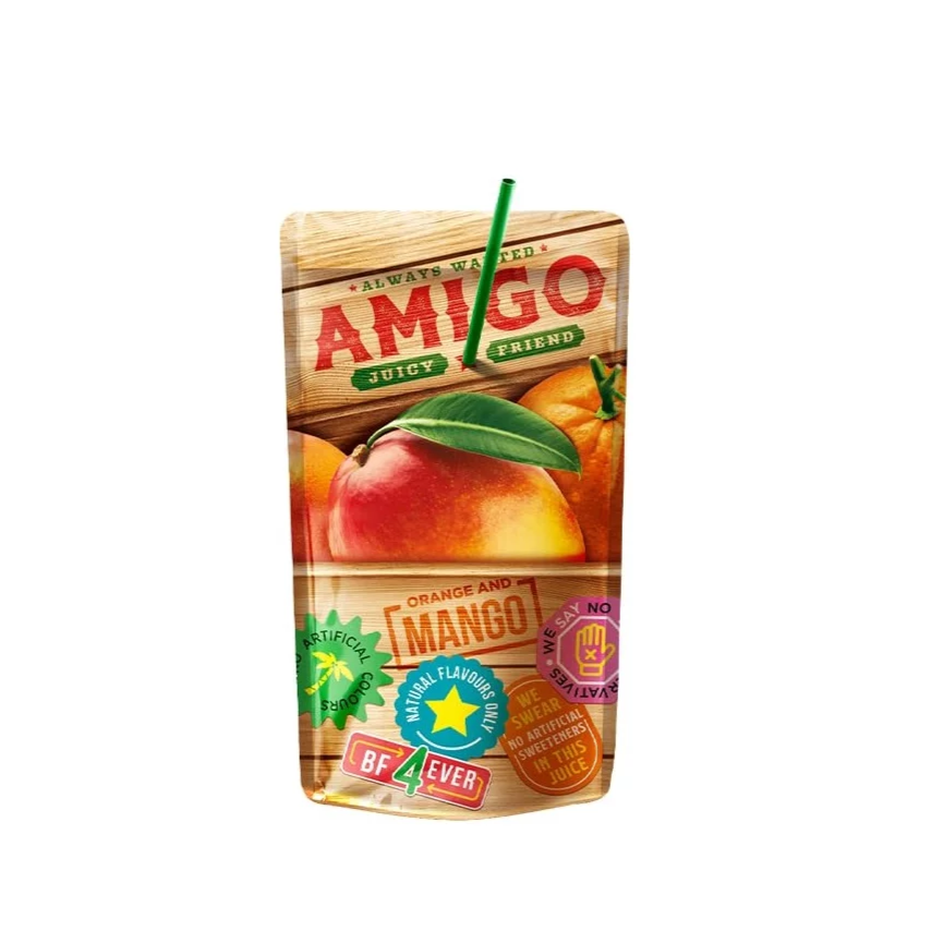 Amigo Mango 200ml soft drink with natural mango flavor in disposable packaging.