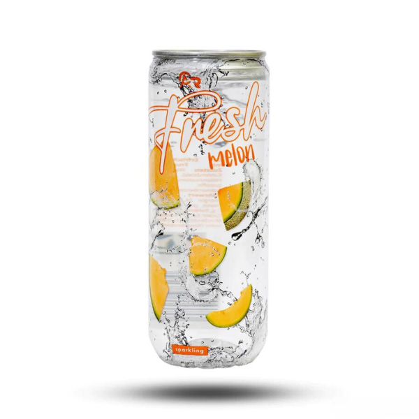 Fresh Melon 330ml Mehrweg bottle with melon slices, refreshing drink.