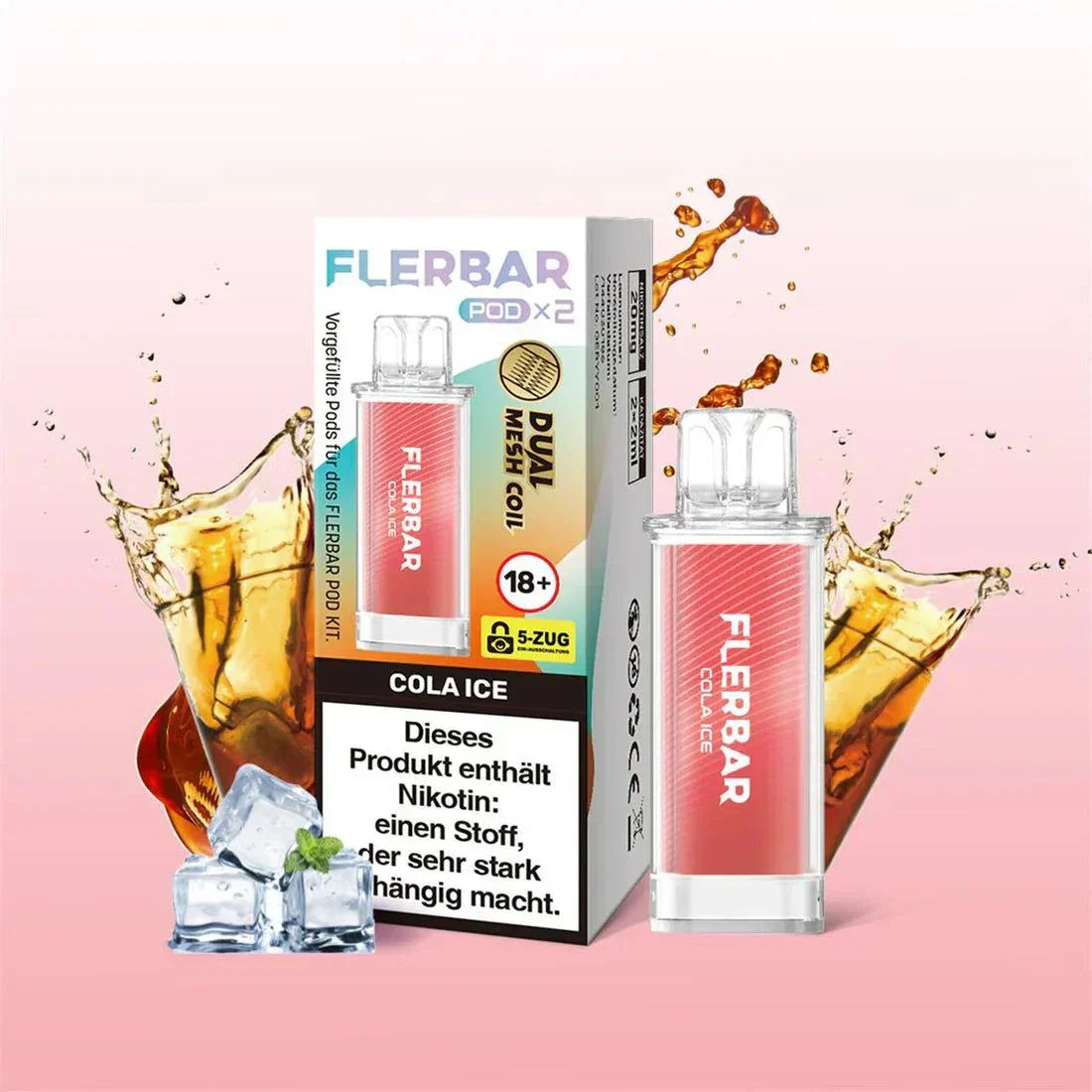 Flerbar Pod System with Cola Ice flavor and dual mesh coil packaging.