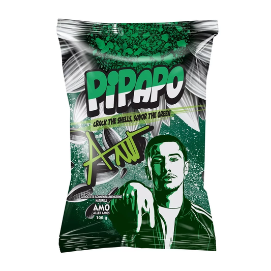 Pipapo Sonnenblumenkerne Original 100g snack packaging with vibrant design.