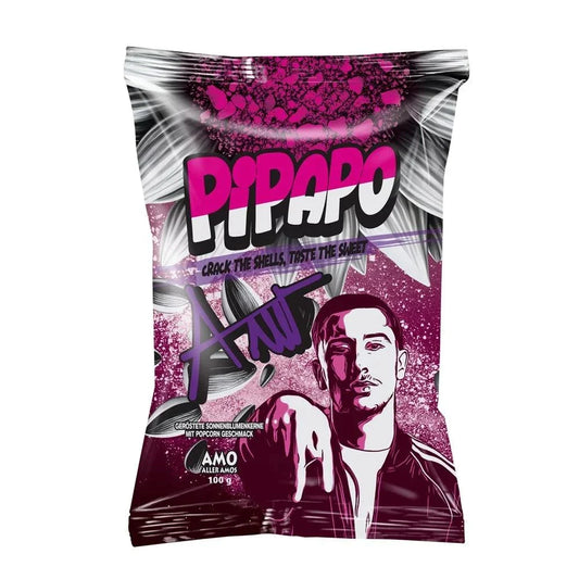 Pipapo Sonnenblumenkerne Popcorn 100g Verpackung, knuspriger Snack mit süß-salzigem Geschmack.