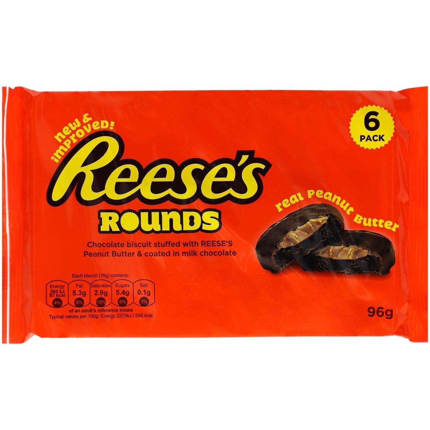 Reese's Rounds 96g pack with chocolate, peanut butter, and crunchy biscuit.