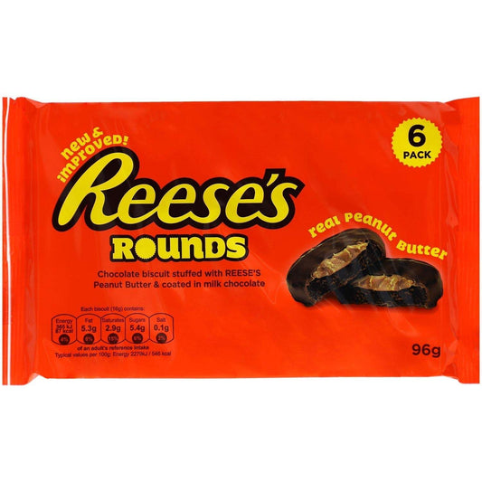 Reese’s Rounds 96g pack with chocolate, peanut butter, and crunchy biscuit.