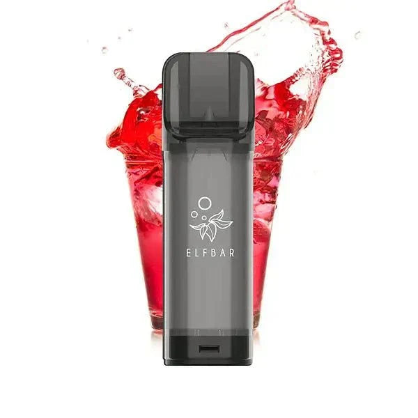 Elfbar Pods 2x2ml with red liquid background, prefilled with 20mg/ml nicotine, compatible with MatchBar.