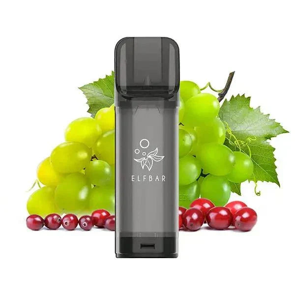 Elfbar Pods 2x2ml with grape and berry flavor background.