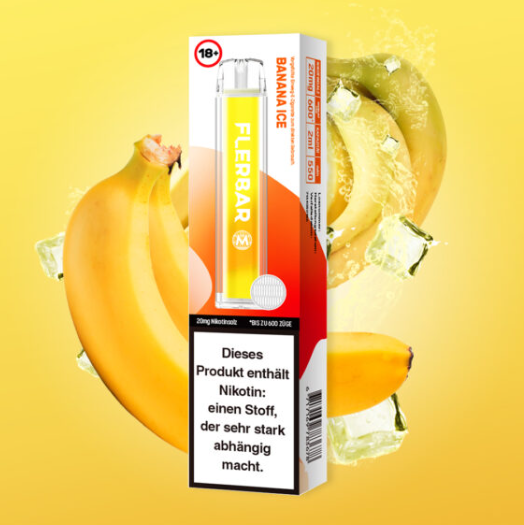 Flerbar Vapes 600er Banana Ice, 500mAh, 20mg nicotine, 600 puffs, 2.0ml tank.
