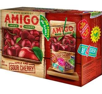 Amigo Cherry 200ML Einweg soft drink with intense cherry flavor packaging.