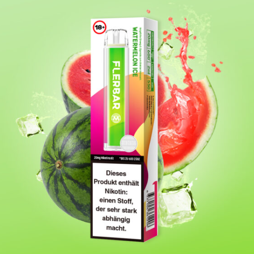 Flerbar Vapes 600er disposable vape with watermelon flavor packaging, featuring 20mg nicotine strength.