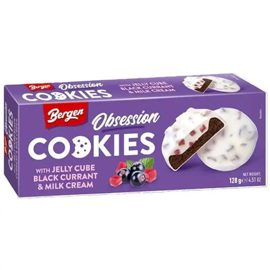 Bergen Obsession Jelly Cube Black Currant & Milk Cream Cookies 128g Produktbild bei SugarSon
