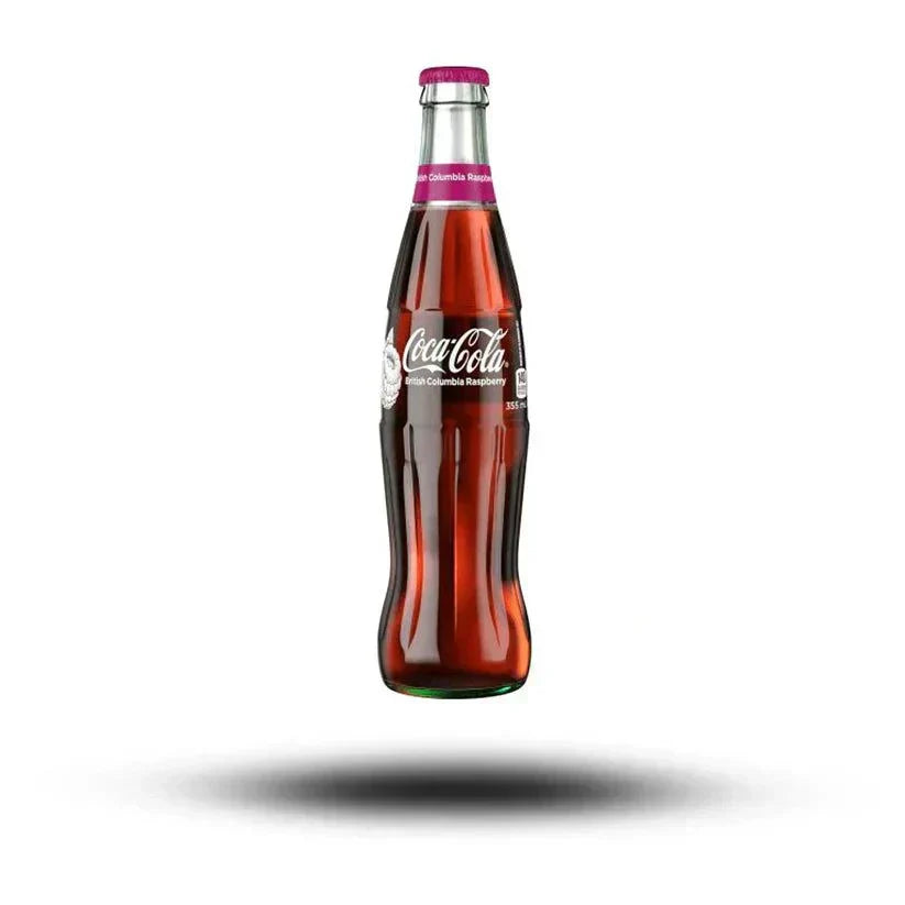 Coca Cola British Columbia Raspberry 355ml bottle with berry flavor.