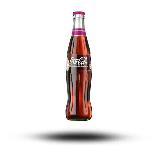 Coca Cola British Columbia Raspberry 355ml bottle with berry flavor.