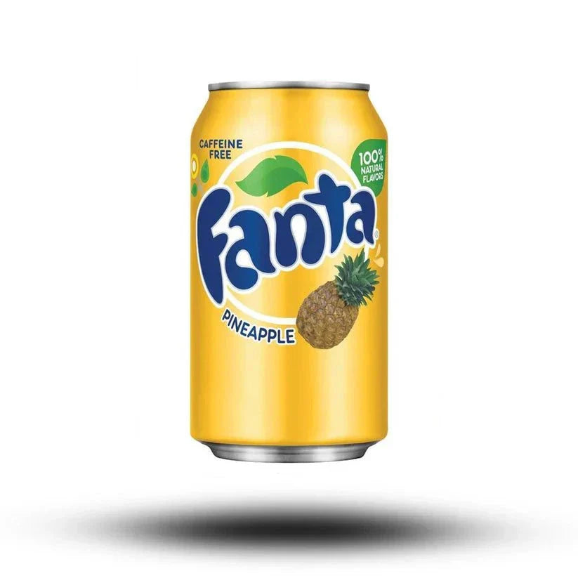 Fanta Pineapple 355ml can with tropical pineapple flavor, ideal for refreshing enjoyment.