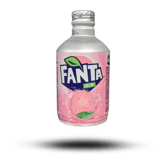 Fanta White Peach Japan 300ml bottle with white peach flavor beverage.