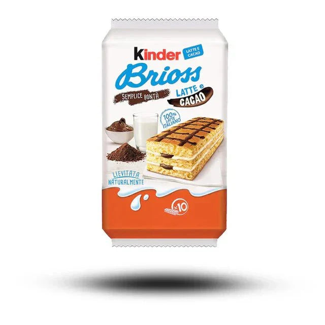 Kinder Brioss Latte e Cacao pastry pack with creamy milk and cocoa filling, 280g.