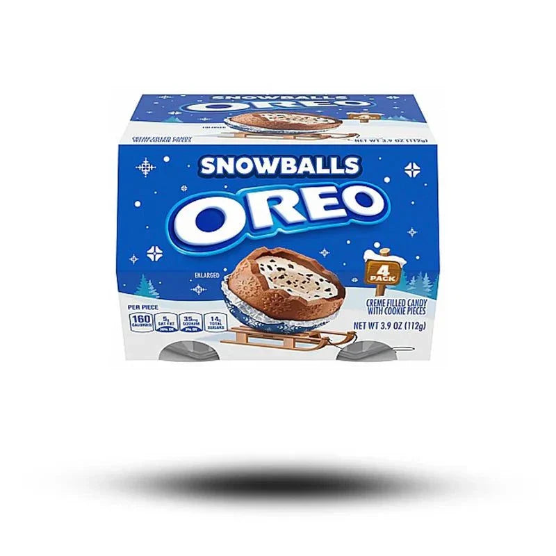 Oreo Snowballs 112g Box mit winterlicher Verpackung.