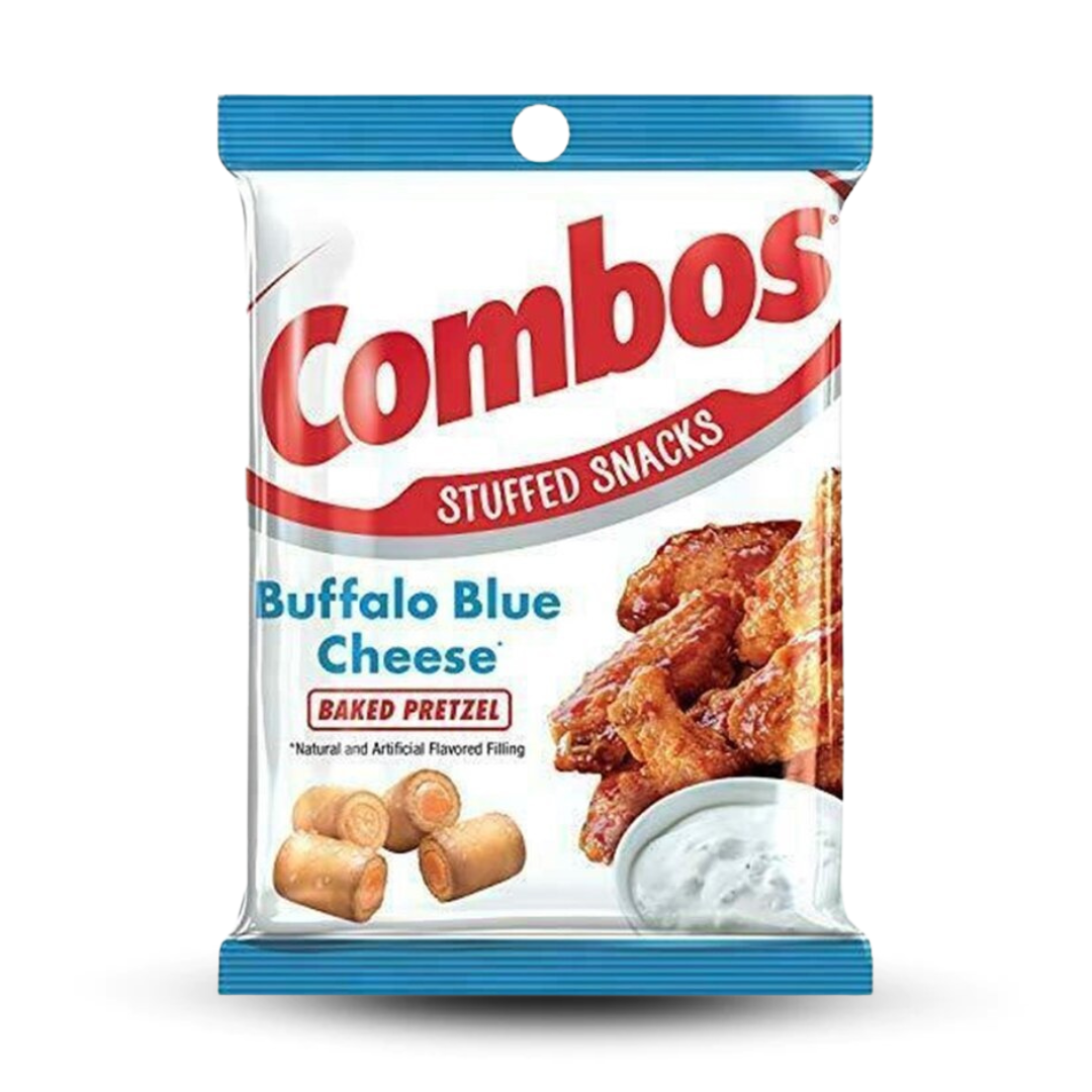 Combos Stuffed Snacks Buffalo Blue Cheese 178.6g bag featuring spicy buffalo wings and creamy blue