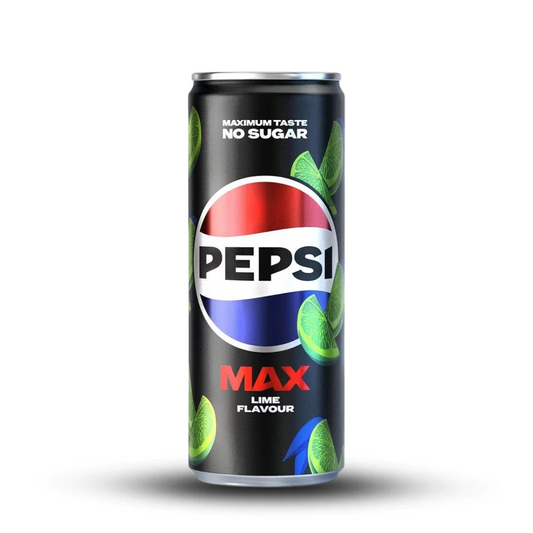Pepsi Max Lime 330ml can with lime accents, no sugar.