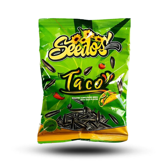 Seedos Sonnenblumenkerne Taco Flavour 120g pack with taco-flavored sunflower seeds.