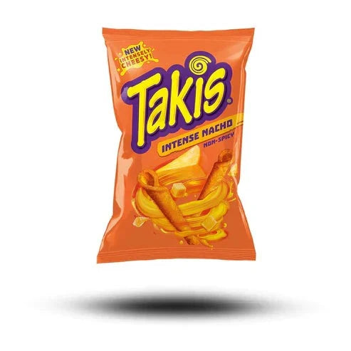 Takis Intense Nacho snack bag with spicy nacho cheese flavor.