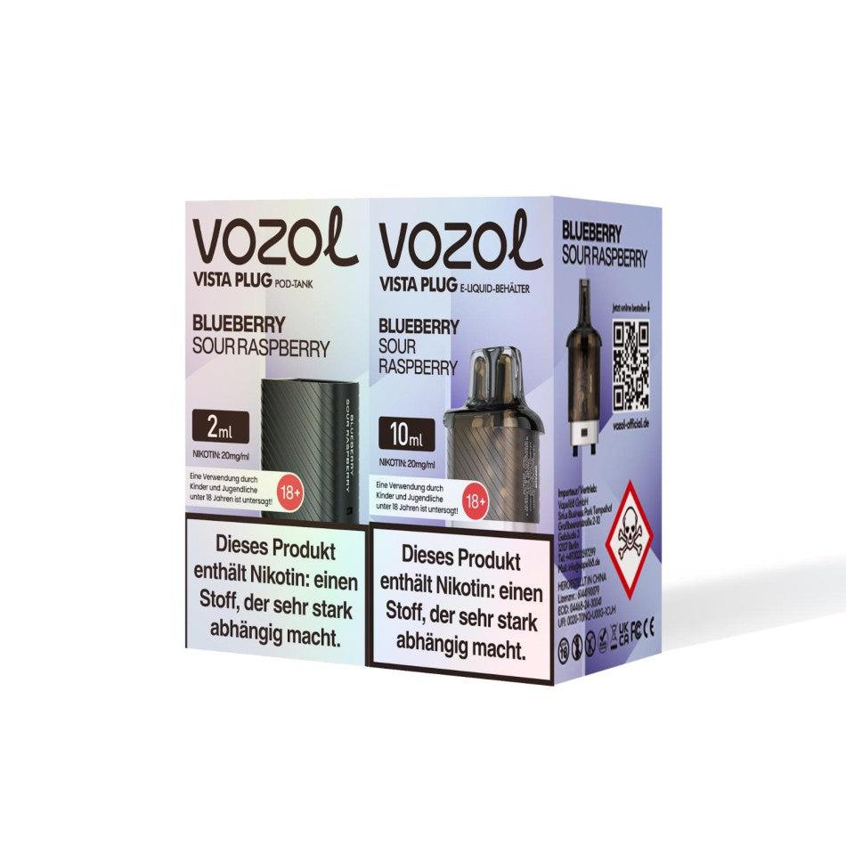 Vozol Vista Plug Pods 15,000 Puff Disposable Vape, Blueberry Sour Raspberry Flavor, 20mg/ml, with Tax Seal.