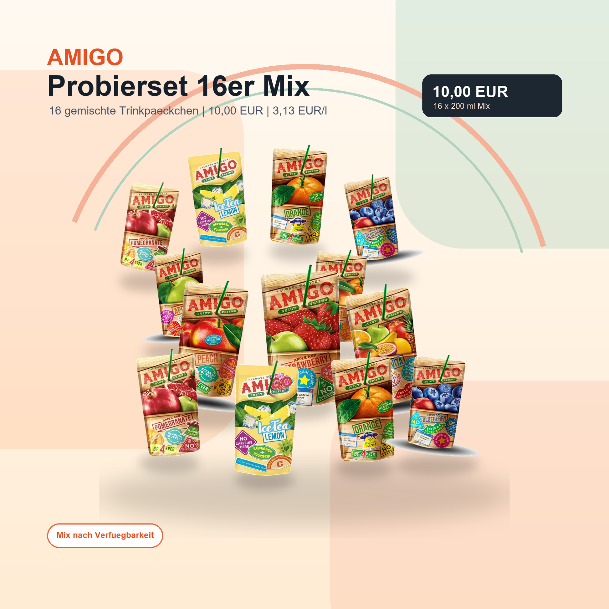 Amigo Probierset 16er Mix modern mit 16 gemischten Trinkpaeckchen