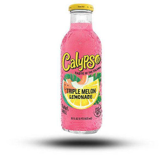 Calypso Triple Melon Lemonade 473ml bottle with vibrant design and refreshing summer flavors.