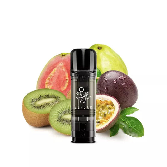 Two Elfbar Pods 2x2ml with colorful backgrounds and product packaging