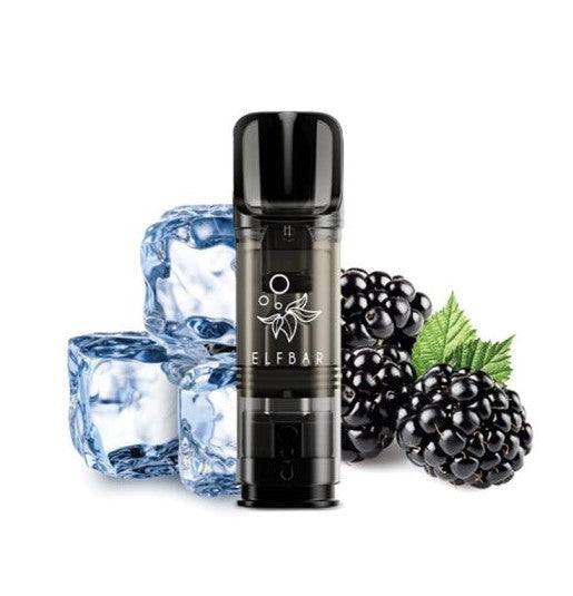 Elfbar Pods with blackberries and ice cubes, 2x2ml capacity.