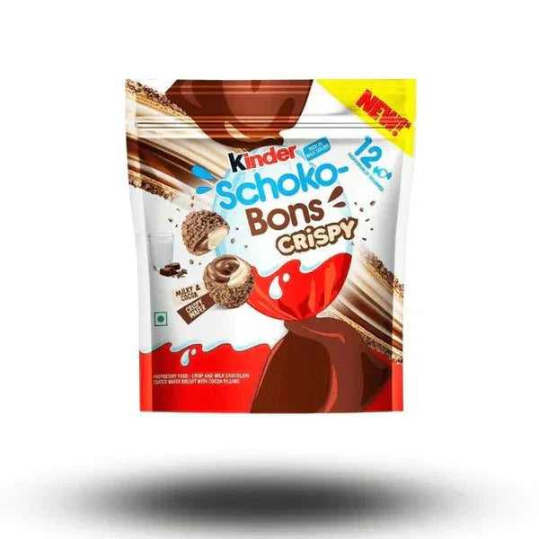 Schokobons Crispy 67.2g pack with chocolate and hazelnut cream flavor.