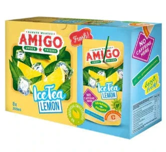 Amigo Ice Tea Lemon 200ml refreshing lemon black tea beverage packaging.