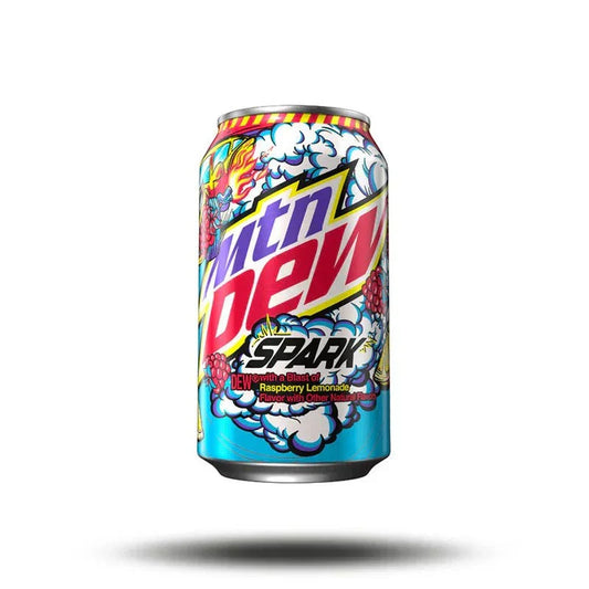 Mountain Dew Spark Raspberry 330ml can with vibrant design.